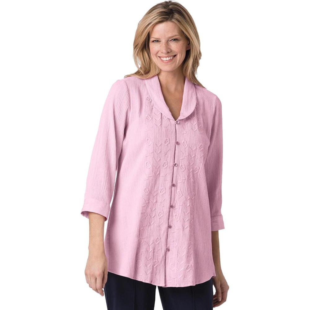 image:imageWoman Within Plus Size Textured Gauze Tunic With Shawl CollarPink