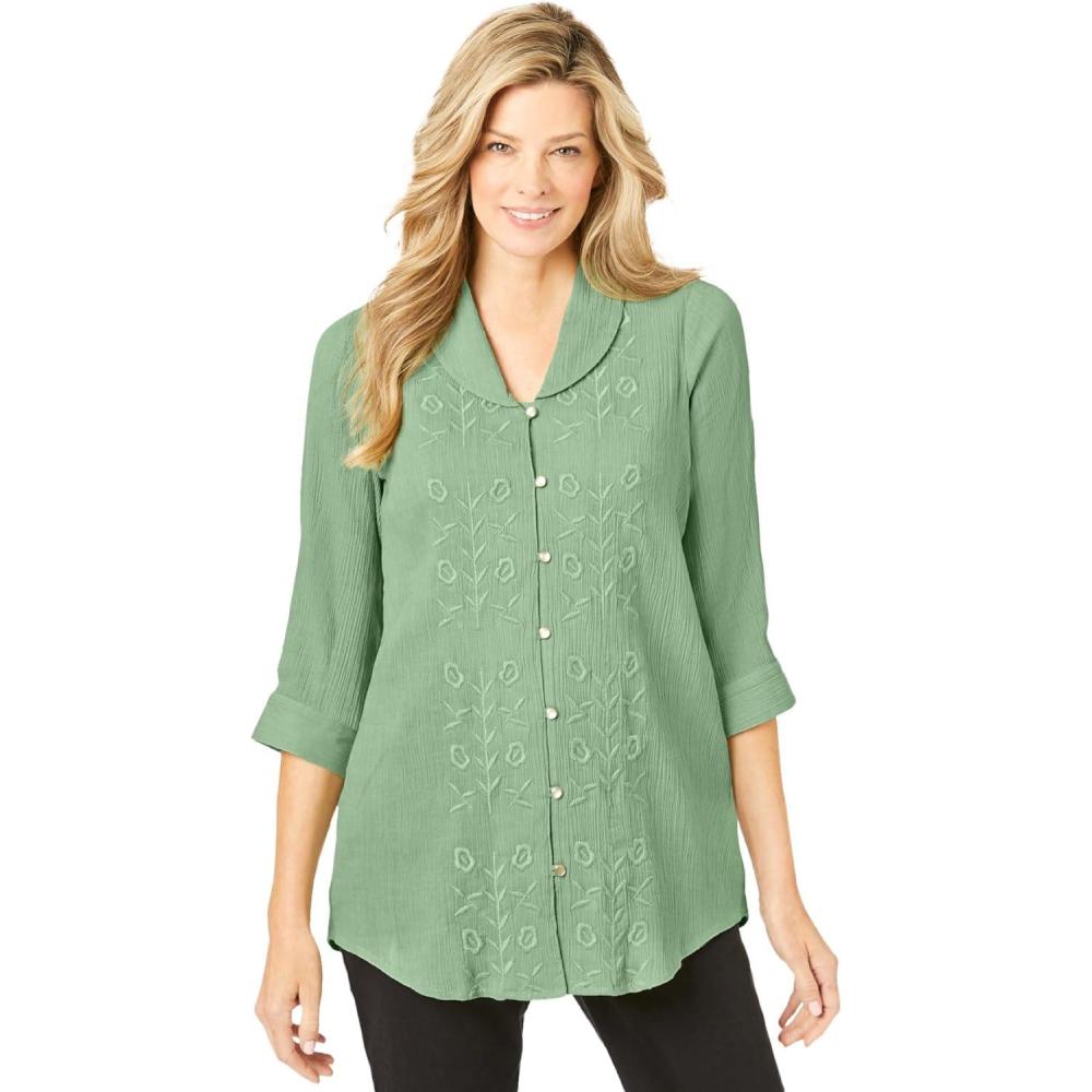 image:imageWoman Within Plus Size Textured Gauze Tunic With Shawl CollarSage