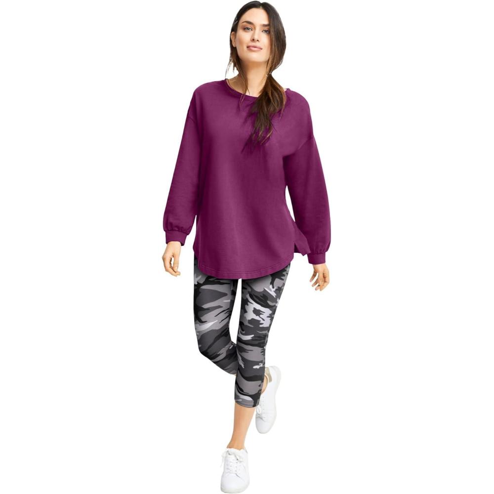 image:imageellos Plus Size French Terry Blouson Sleeve Sweatshirt TunicViolet Plum