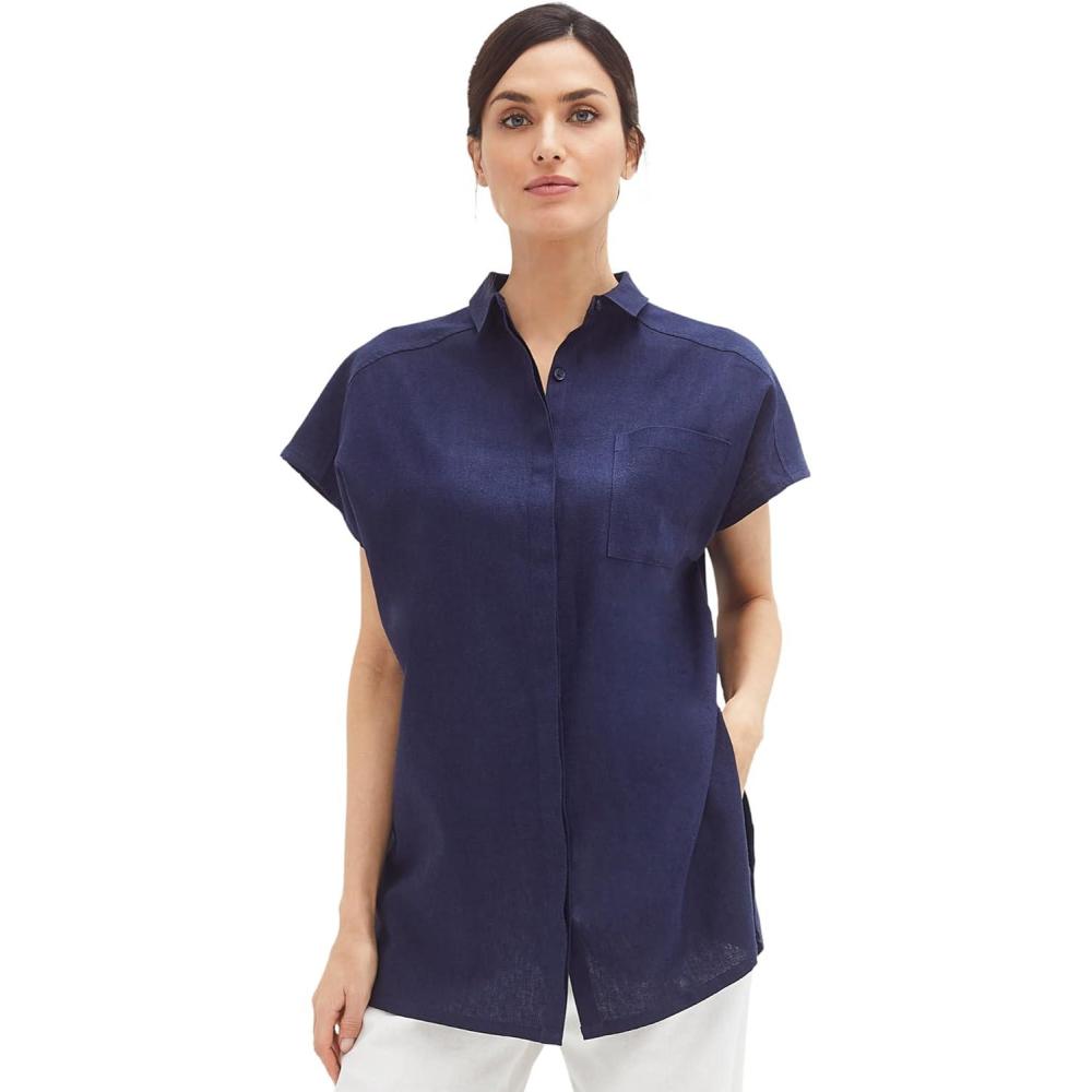 image:imageellos Plus Size LinenBlend Button Front TunicNavy