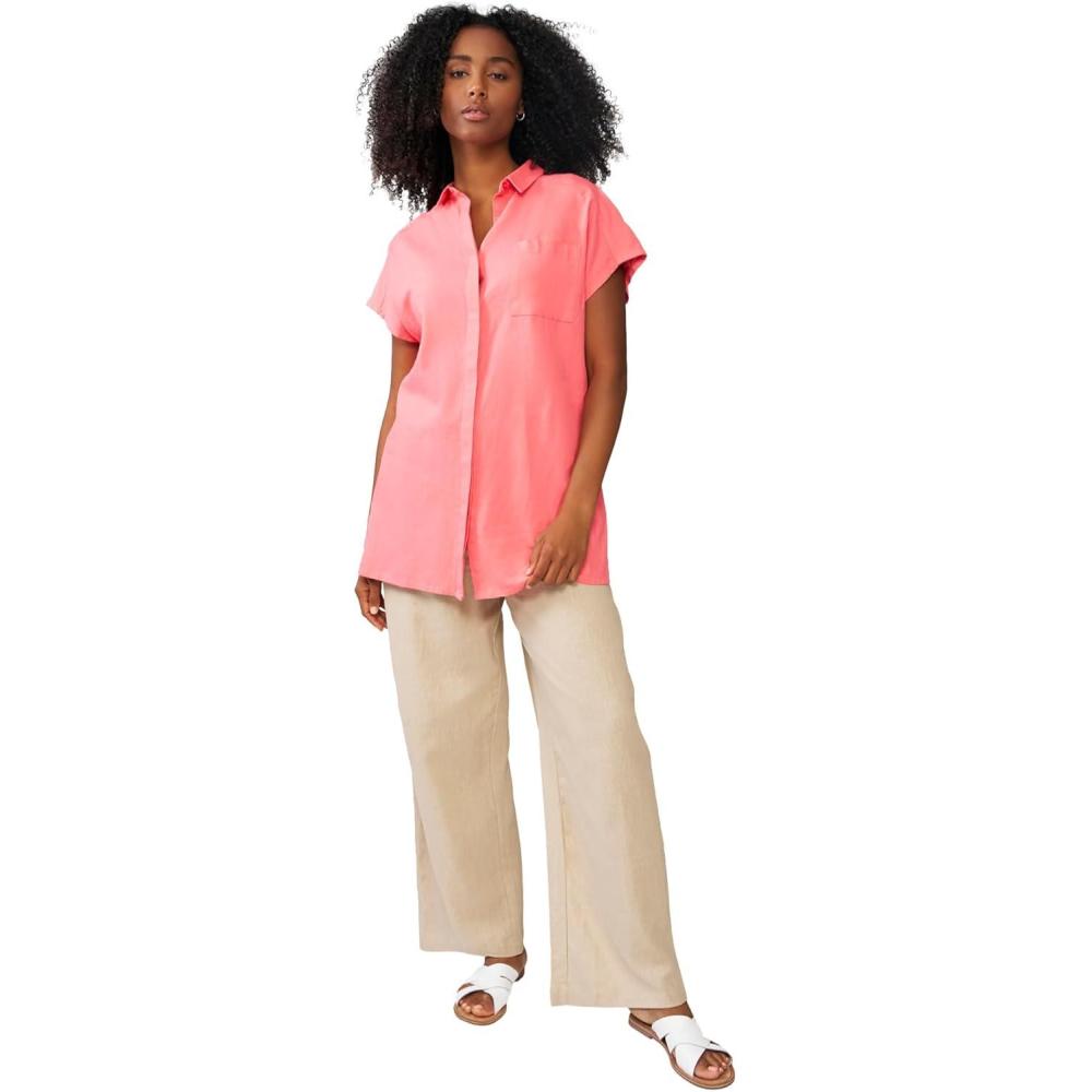 image:imageellos Plus Size LinenBlend Button Front TunicSweet Coral
