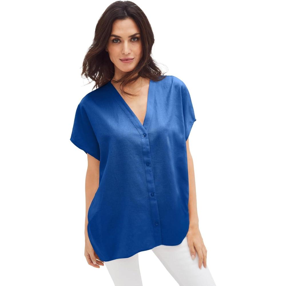 image:imageellos Plus Size Oversized LinenBlend TunicDark Sapphire