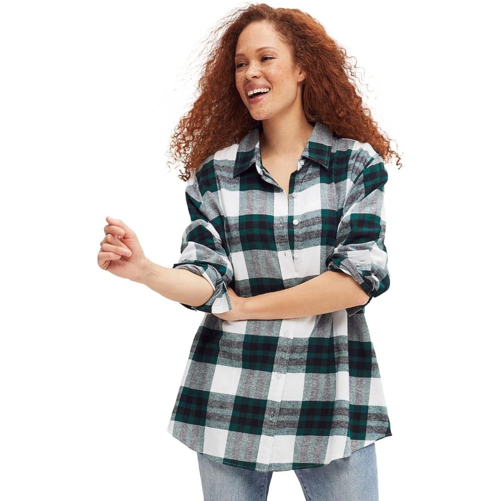 image:imageellos Plus Size Plaid Flannel ShirtDeep Emerald Plaid