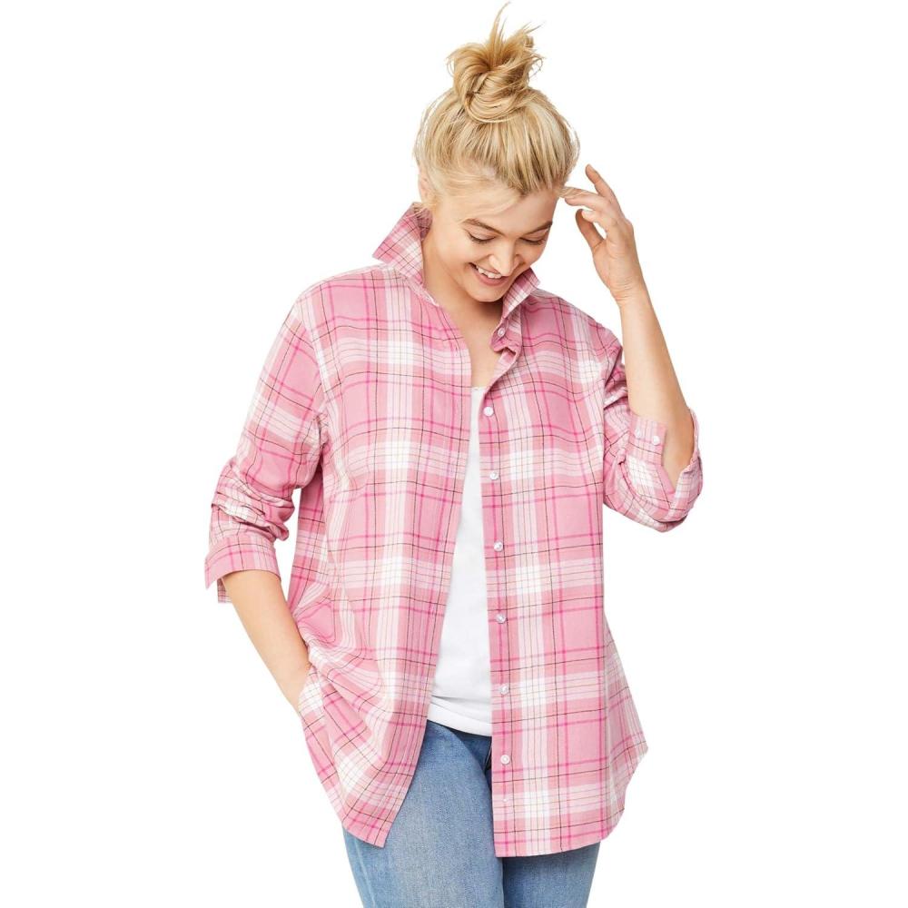 image:imageellos Plus Size Plaid Flannel ShirtDusty Pink Plaid