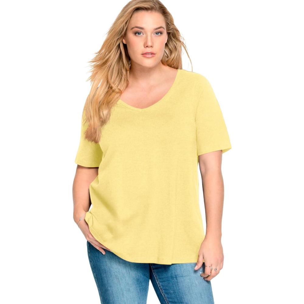image:imageellos Plus Size Stretch Knit VNeck Short Sleeve TunicButter