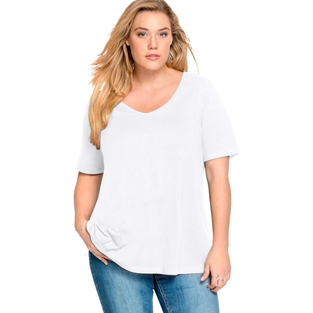 image:imageellos Plus Size Stretch Knit VNeck Short Sleeve TunicWhite