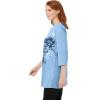 Woman Within Plus Size 7-Day Three-Quarter Sleeve Notch-Neck Tunic(Deep Teal Floral Patchwork)