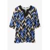 Woman Within Plus Size Contrast Notch-Neck Three-Quarter Sleeve Knit Tunic(Black Dotted Geo)