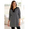 Woman Within Plus Size Contrast Notch-Neck Three-Quarter Sleeve Knit Tunic(Black Paisley Border)