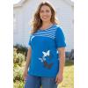 Woman Within Plus Size Graphic Print Scoop Neck Tunic(Cobalt Striped Butterfly)