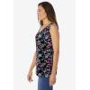 Woman Within Plus Size Perfect Printed Sleeveless Shirred V-Neck Tunic(Black Multi Floral)
