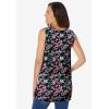 Woman Within Plus Size Perfect Printed Sleeveless Shirred V-Neck Tunic(Black Multi Floral)