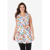 Woman Within Plus Size Perfect Printed Sleeveless Shirred V-Neck Tunic(Black Multi Garden)