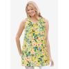 Woman Within Plus Size Perfect Printed Sleeveless Shirred V-Neck Tunic(Black Multi Garden)