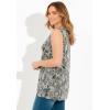 Woman Within Plus Size Perfect Printed Sleeveless Shirred V-Neck Tunic(Black Sketch Floral)