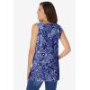 Woman Within Plus Size Perfect Printed Sleeveless Shirred V-Neck Tunic(Evening Blue Paisley)