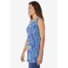Woman Within Plus Size Perfect Printed Sleeveless Shirred V-Neck Tunic(French Blue Jacquard Floral)