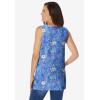 Woman Within Plus Size Perfect Printed Sleeveless Shirred V-Neck Tunic(French Blue Jacquard Floral)