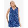 Woman Within Plus Size Perfect Printed Sleeveless Shirred V-Neck Tunic(Heather Grey Field Floral)