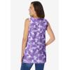 Woman Within Plus Size Perfect Printed Sleeveless Shirred V-Neck Tunic(Petal Purple Tie Dye)