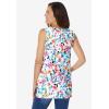 Woman Within Plus Size Perfect Printed Sleeveless Shirred V-Neck Tunic(White Painterly Bloom)