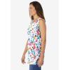 Woman Within Plus Size Perfect Printed Sleeveless Shirred V-Neck Tunic(White Painterly Bloom)