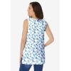 Woman Within Plus Size Perfect Printed Sleeveless Shirred V-Neck Tunic(White Striped Stars)