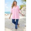 Woman Within Plus Size Ruffled Elbow-Sleeve Tunic(Lilac Multi Paisley)