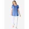 Woman Within Plus Size Short-Sleeve Pintucked Henley Tunic(Black Multi Sweet Garden)