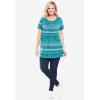 Woman Within Plus Size Short-Sleeve Pintucked Henley Tunic(Deep Claret Border)