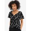 ellos Plus Size Flutter Sleeve Blouse(Plum Blue Floral Print)