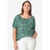 ellos Plus Size Keyhole Peasant Blouse(Black Pink Print)