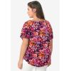 ellos Plus Size Keyhole Peasant Blouse(Black Pink Print)