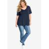 ellos Plus Size Stretch Knit V-Neck Short Sleeve Tunic(Navy)