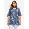 ellos Plus Size Tie-Sleeve Scoop Neck Tunic(Black Floral Print)