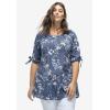 ellos Plus Size Tie-Sleeve Scoop Neck Tunic(Black Floral Print)