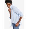 ellos Women’s Plus Size Long Sleeve Button-Down Shirt Oversized Tunic Blouse(French Blue White Stripe)