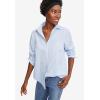 ellos Women’s Plus Size Long Sleeve Button-Down Shirt Oversized Tunic Blouse(French Blue White Stripe)