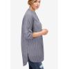 ellos Women’s Plus Size Striped Henley Tunic Oversized Long Top Wear with Leggings(Royal Cobalt Stripe)