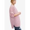 ellos Women’s Plus Size Striped Henley Tunic Oversized Long Top Wear with Leggings(Washed Rose Stripe)