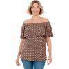 Woman Within Plus Size Ruffle Tee(Mocha Nude Dot)