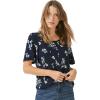 ellos Plus Size Flutter Sleeve Tee(Navy White Floral)