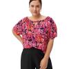 ellos Plus Size Keyhole Peasant Blouse(Black Pink Print)