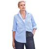 ellos Women’s Plus Size Long Sleeve Button-Down Shirt Oversized Tunic Blouse(French Blue White Stripe)
