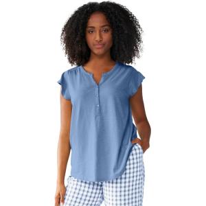 Ellos Plus Size Cap Sleeve Henley Tee(Pale Indigo)