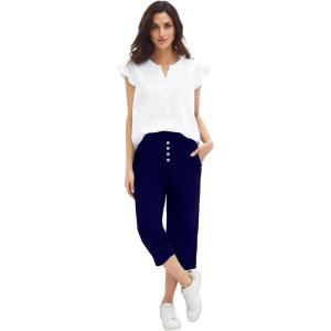 Ellos Plus Size Cap Sleeve Henley Tee(White)