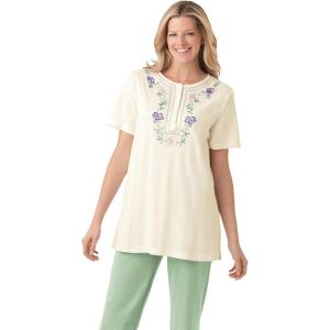 Woman Within Plus Size 7-Day Embroidered Pointelle Tunic(Ivory Floral Embroidery)
