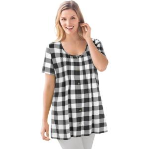 Woman Within Plus Size A-Line Knit Tunic(Black Buffalo Plaid)
