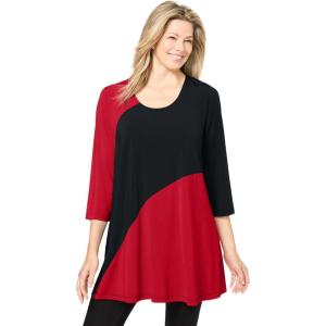 Woman Within Plus Size Knit Colorblock Tunic(Classic Red Black)