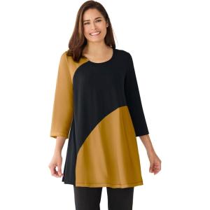 Woman Within Plus Size Knit Colorblock Tunic(Toffee Black)